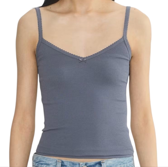 Aritzia Homestretch Rib Lace V-neck Cami Tank Vintage Navy New With Tag Women XL - Picture 13 of 13